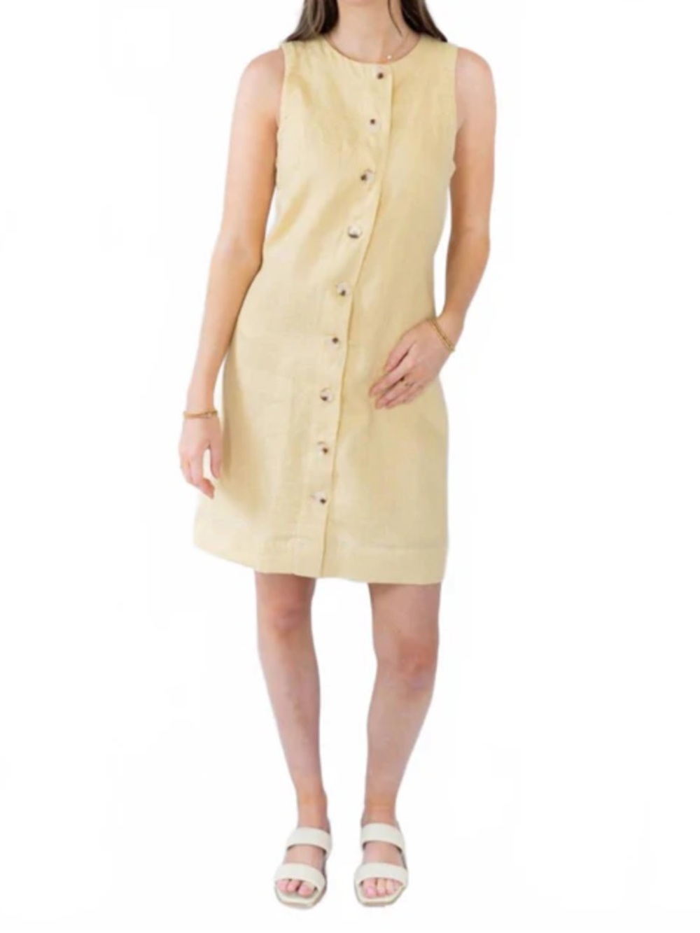 Little Lies Button-Up Butter Yellow Linen Dress